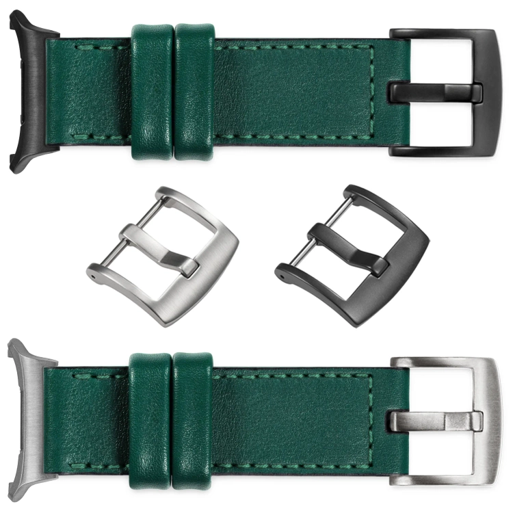 moVear Prestige C1 24mm Bottle green Leather strap for Samsung Galaxy Watch Ultra | Bottle green stitching [sizes XS-XXL and buckle to choose from]