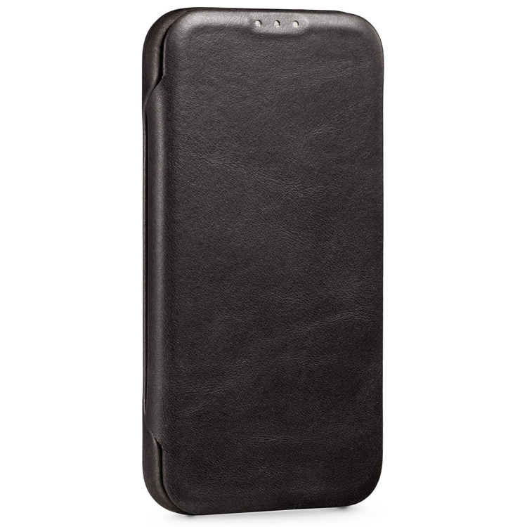moVear flipSide 4S Ledertasche für Apple iPhone 14 Pro (6.1") | Glatte Leder, Handy Hülle book type (Schwarz)