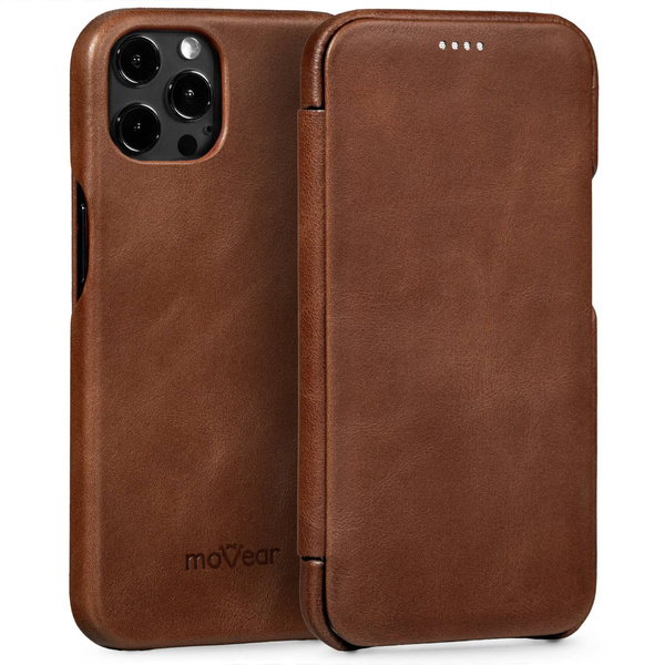 moVear flipSide S Leather slim case for Apple iPhone 12 Pro / 12 (6.1") | Smooth leather (Dark brown)