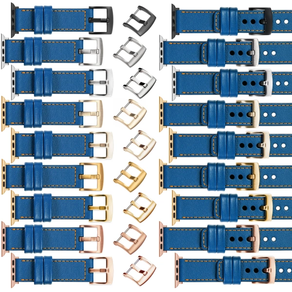 moVear Prestige C1 22mm Blue Leather strap for Apple Watch 10 / 9 / 8 / 7 / 6 / 5 / 4 / SE (42/41/40mm) | Blue stitching [sizes XS-XXL and buckle to choose from]