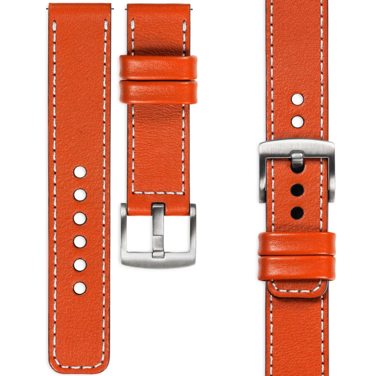 moVear Prestige C1 22mm Orange Leather strap for Garmin Vivoactive 4, Venu 3/2 | Orange stitching [sizes XS-XXL and buckle to choose from]