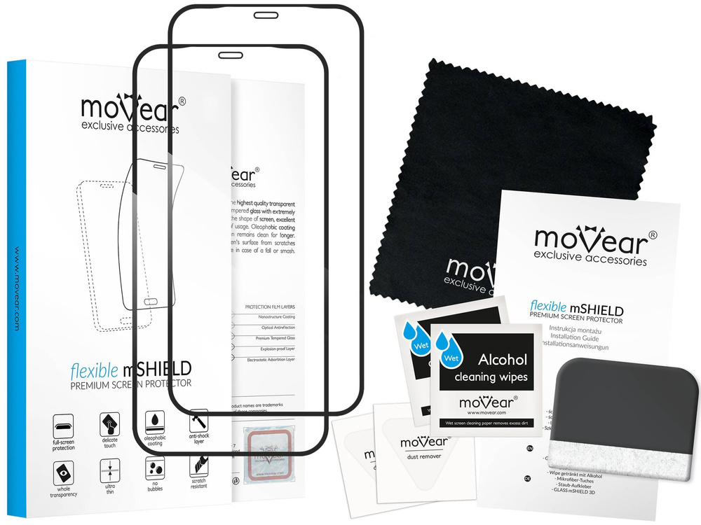 2 Stk. | moVear flexible mSHIELD 2D für Apple iPhone 12 Pro / 12 (6.1"). Gepanzertes Hybridglas.