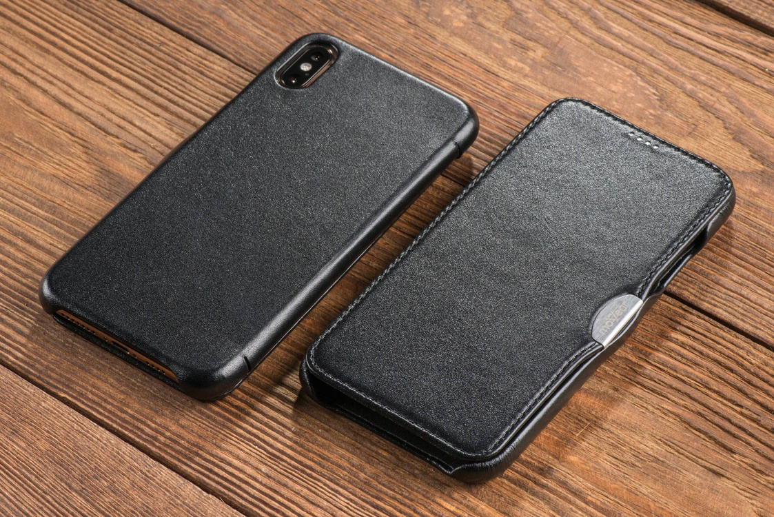 moVear flipSide C Leder Handyhülle für Apple iPhone Xs MAX (6.5") | Glattleder (Schwarz)