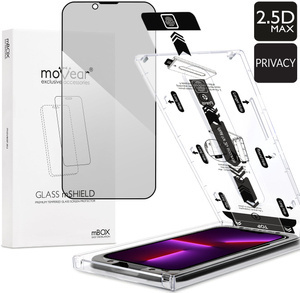 moVear mBOX GLASS mSHIELD 2.5D MAX privacy for Apple iPhone 14 Plus / 13 Pro Max (6.7") (Anti spy, with Applicator)