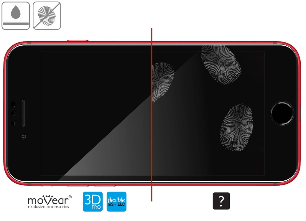 moVear flexible mSHIELD 3D PRO für Apple iPhone SE (2022 / 2020) / 8 / 7 (4.7"). Gepanzertes Hybridglas.