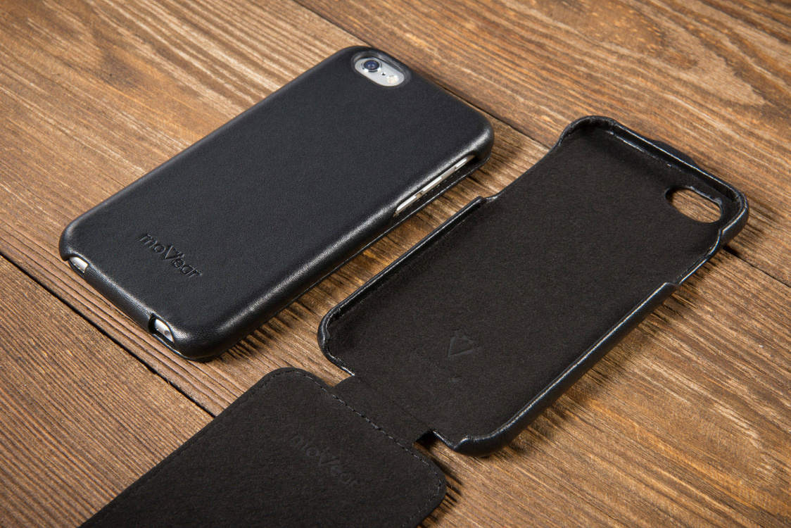 moVear flipDown C Leather Case for Apple iPhone 6 / 6s | Smooth, Black