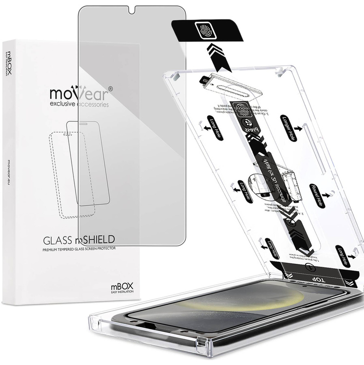 moVear mBOX GLASS mSHIELD 2.5D privacy for Samsung Galaxy S25/S24 (6.2") (Anti spy, with Applicator)