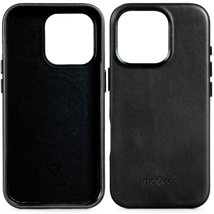 moVear [PRODUCT_MODEL] Leather back cover for Apple iPhone 16 Pro Max (6.9") | MagSafe compatible, Natural oiled leather (Black)