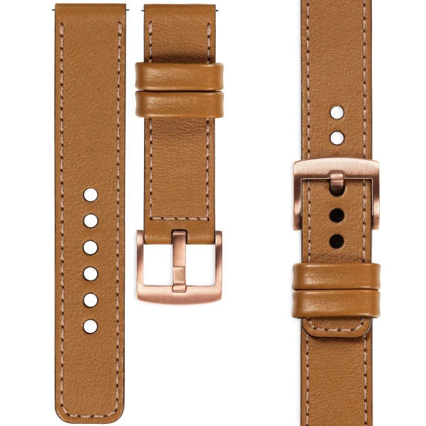 moVear Prestige C1 26mm leather watch strap | Light brown, Light brown stitching [sizes XS-XXL and buckle to choose from]