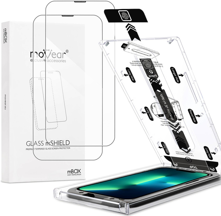 2 pcs. | moVear mBOX GLASS mSHIELD 2.5D for Apple iPhone 16e / 14 / 13 / 13 Pro (6.1") (easy installation)