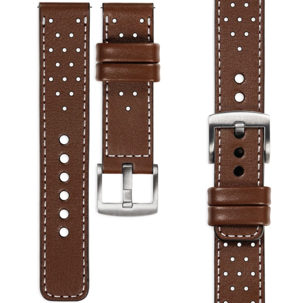 moVear Prestige R2 20mm Dark brown Leather strap for Garmin Vivoactive 5/3, Vivomove 3, Venu 2 | Dark brown stitching [sizes XS-XXL and buckle to choose from]