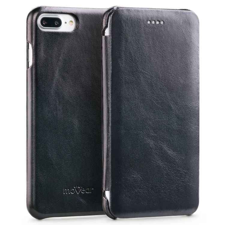 moVear flipSide S Leather slim case for Apple iPhone 8 Plus / 7 Plus (5.5") | Smooth leather (Black)