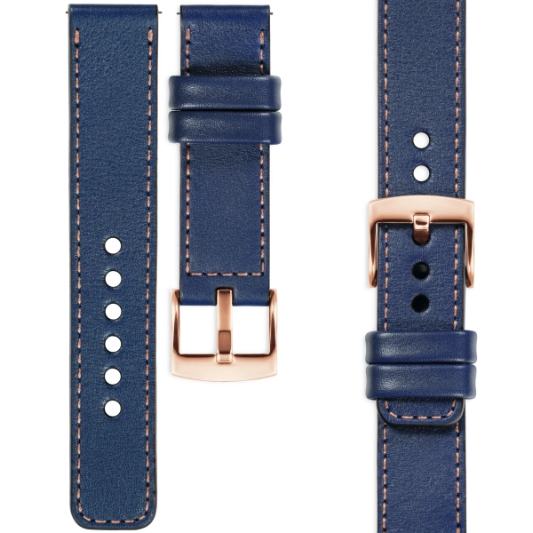 moVear Prestige C1 19mm Uhrenarmband aus Leder | Navy blau, Navy blau Nähte [Größen XS-XXL und Schnalle zur Auswahl]