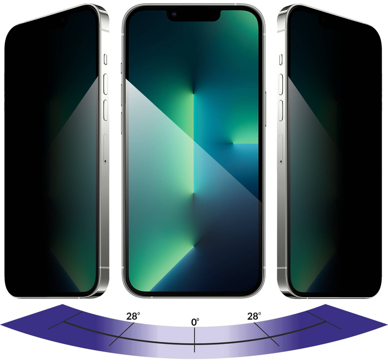2 pcs. | moVear mBOX GLASS mSHIELD 2.5D MAX privacy for Apple iPhone 16e / 14 / 13 / 13 Pro (6.1") (Anti spy, with Applicator)