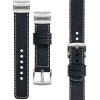 moVear Prestige C1 Lederarmband für Garmin QuickFit 20mm (Fenix / Instinct - 43/42/40mm) Schwarz, Schwarz Nähte [Größen XS-XXL und Schnalle zur Auswahl]