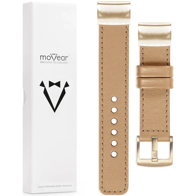 moVear Prestige C1 Lederarmband für Garmin QuickFit 20mm (Fenix / Instinct - 43/42/40mm) Cappuccino, Cappuccino Nähte [Größen XS-XXL und Schnalle zur Auswahl]