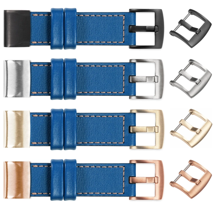 moVear Prestige C1 Leather strap for Garmin QuickFit 20mm (Fenix / Instinct - 43/42/40mm) Blue, Blue stitching [sizes XS-XXL and buckle to choose from]