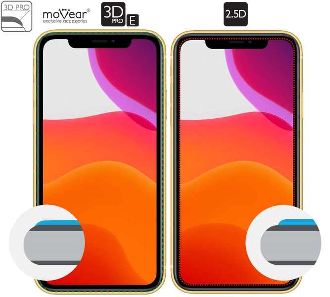 moVear GLASS mSHIELD 3D PRO-E für Apple iPhone 11 / Xr (6.1") (Handyhülle freundlich)