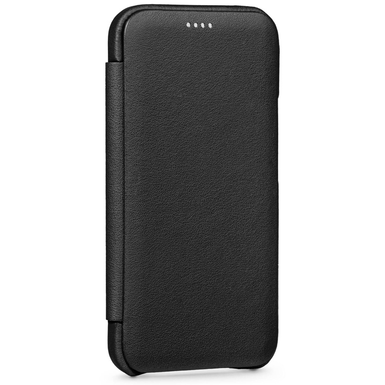 moVear flipSide S Ledertasche für Apple iPhone 12 Pro / 12 (6.1") | Glatte Leder, Handy Hülle book type (Schwarz)