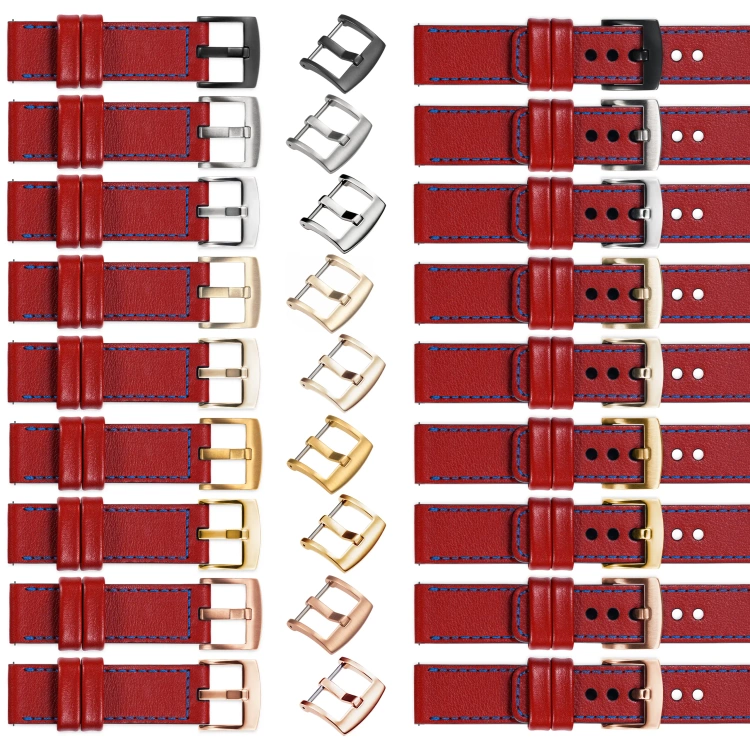 moVear Prestige C1 22mm leather watch strap | Scarlet red, Scarlet red stitching [sizes XS-XXL and buckle to choose from]