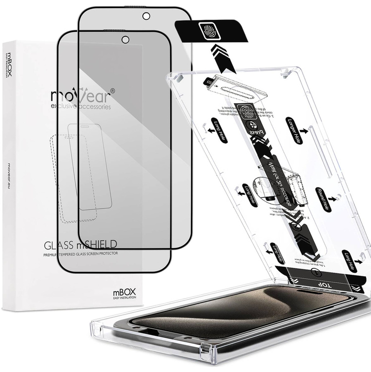 2 Stk. | moVear mBOX GLASS mSHIELD 2.5D MAX privacy für Apple iPhone 15 Pro (6.1") (Anti-Spionage, mit Applikator)