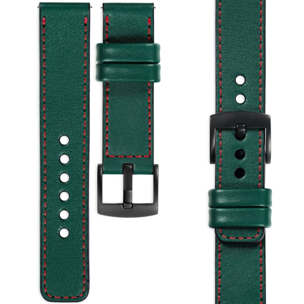 moVear Prestige C1 26mm Uhrenarmband aus Leder | Flaschengrün, Flaschengrün Nähte [Größen XS-XXL und Schnalle zur Auswahl]