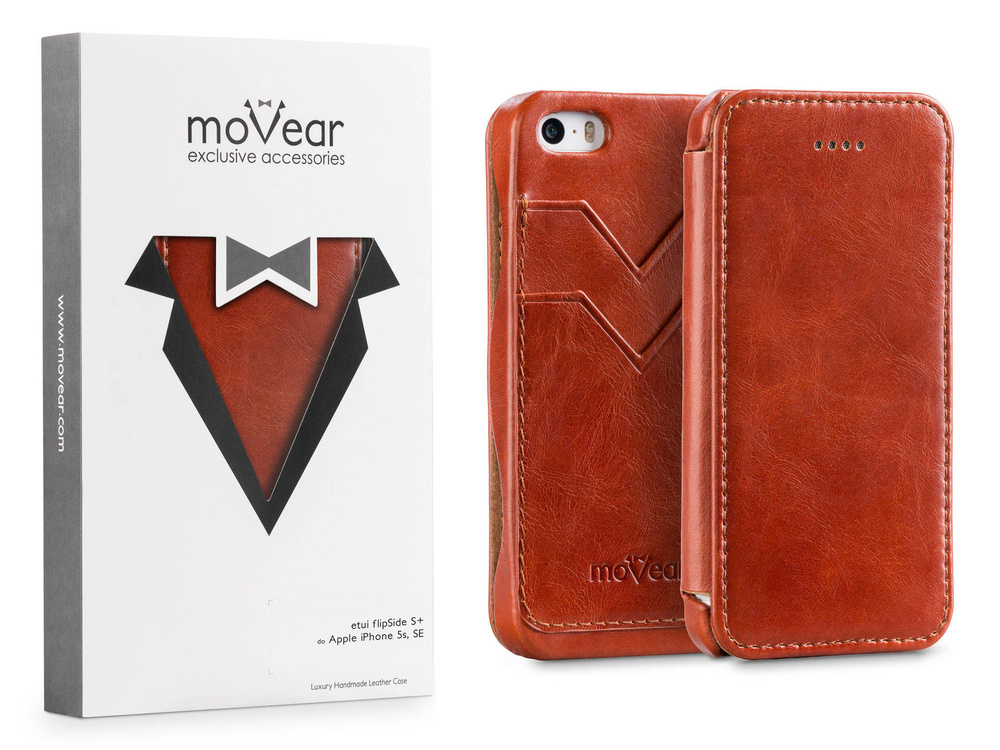 moVear flipSide C+ Leder-Hülle für Apple iPhone SE / 5s / 5 | Vintage Ledercase, Braun