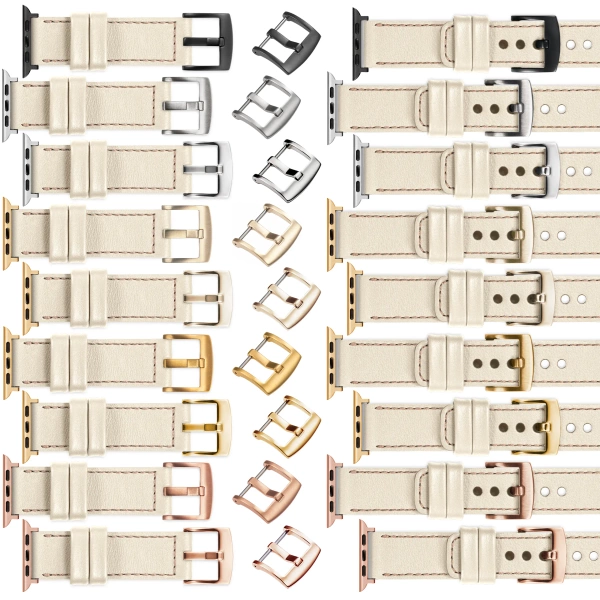 moVear Prestige C1 22mm Nude Leather strap for Apple Watch 10 / 9 / 8 / 7 / 6 / 5 / 4 / SE (42/41/40mm) | Nude stitching [sizes XS-XXL and buckle to choose from]
