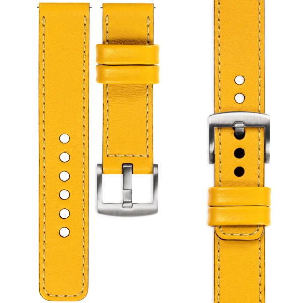 moVear Prestige C1 23mm leather watch strap | Yellow, Yellow stitching [sizes XS-XXL and buckle to choose from]