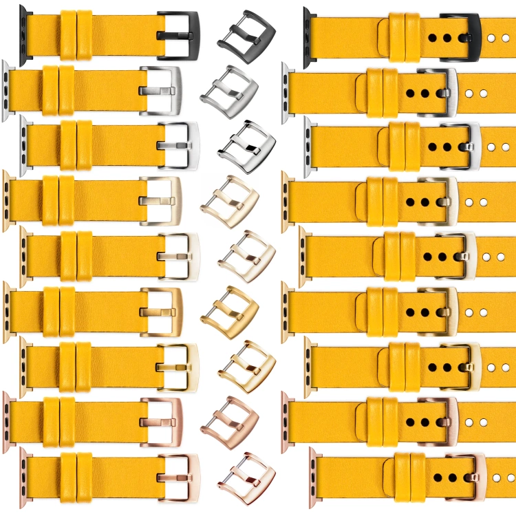 moVear Prestige S1 20mm Lederarmband für Apple Watch 10 / 9 / 8 / 7 / 6 / 5 / 4 / SE (42/41/40mm) Gelb [Adapter und Schnalle zur Auswahl]