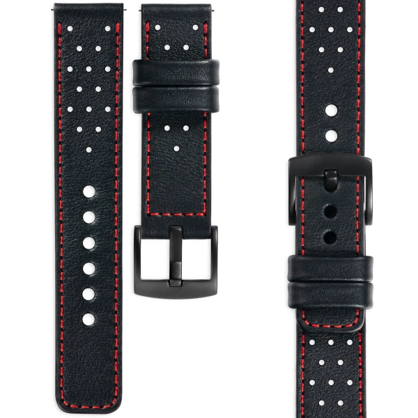 moVear Prestige R2 22mm Black Leather strap for Huawei Watch 5 4 3 2 1 - GT / Pro / Ultimate (48/46mm) | Black stitching [sizes XS-XXL and buckle to choose from]