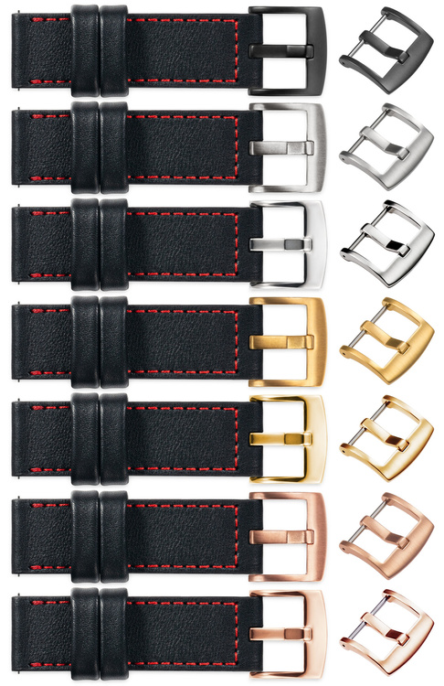 moVear Prestige CW1 22mm Wide leather watch strap with pad for Samsung Galaxy Watch 3 (45mm) / Watch (46mm) / Gear S3 | Black, Black stitching [sizes XS-XXL and buckle to choose from]