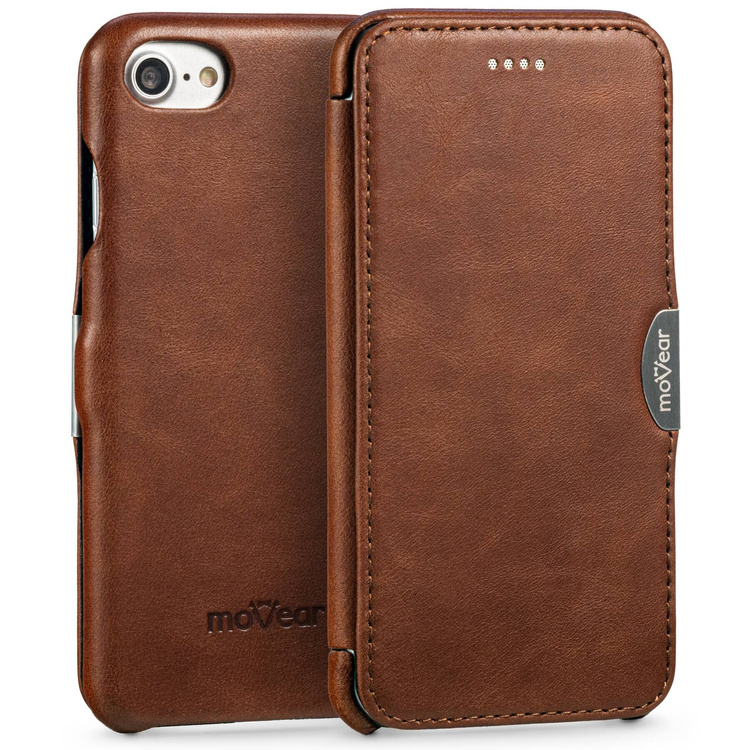 moVear flipSide C Leather case for Apple iPhone SE (2022 / 2020) / 8 / 7 (4.7") | Natural oiled leather (Dark brown)