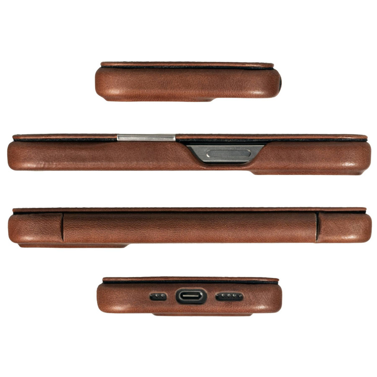 moVear flipSide 4C Leder Handyhülle für Apple iPhone 15 Pro (6.1") | Naturgeöltes Leder (Dunkelbraun)