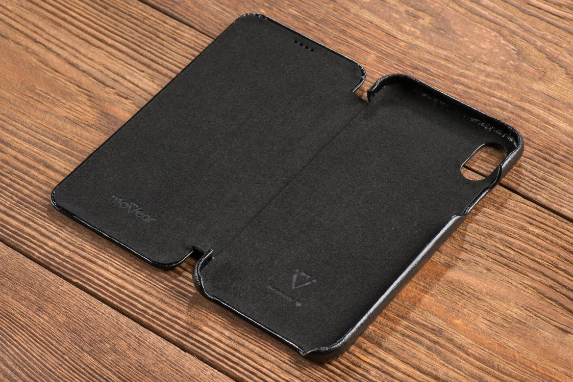 moVear flipSide S Leather slim case for Apple iPhone Xs MAX (6.5") | Vintage Leather (Black)