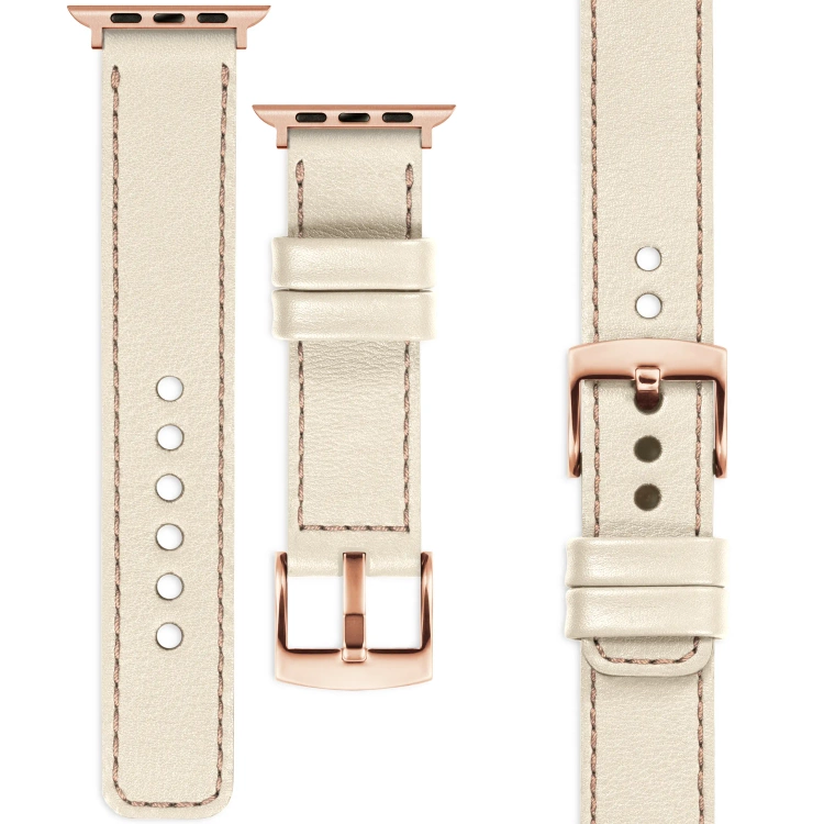moVear Prestige C1 20mm Nude Lederarmband für Apple Watch 10 / 9 / 8 / 7 / 6 / 5 / 4 / SE (42/41/40mm) | Nude Nähte [Größen XS-XXL und Schnalle zur Auswahl]