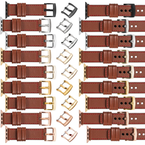 moVear Prestige C1 24mm Brown Leather strap for Apple Watch 10 / 9 / 8 / 7 / 6 / 5 / 4 / SE (46/45/44mm) & Ultra (49mm) | Brown stitching [sizes XS-XXL and buckle to choose from]