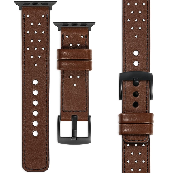 moVear Prestige R2 24mm Dark brown Leather strap for Apple Watch 10 / 9 / 8 / 7 / 6 / 5 / 4 / SE (46/45/44mm) & Ultra (49mm) | Dark brown stitching [sizes XS-XXL and buckle to choose from]