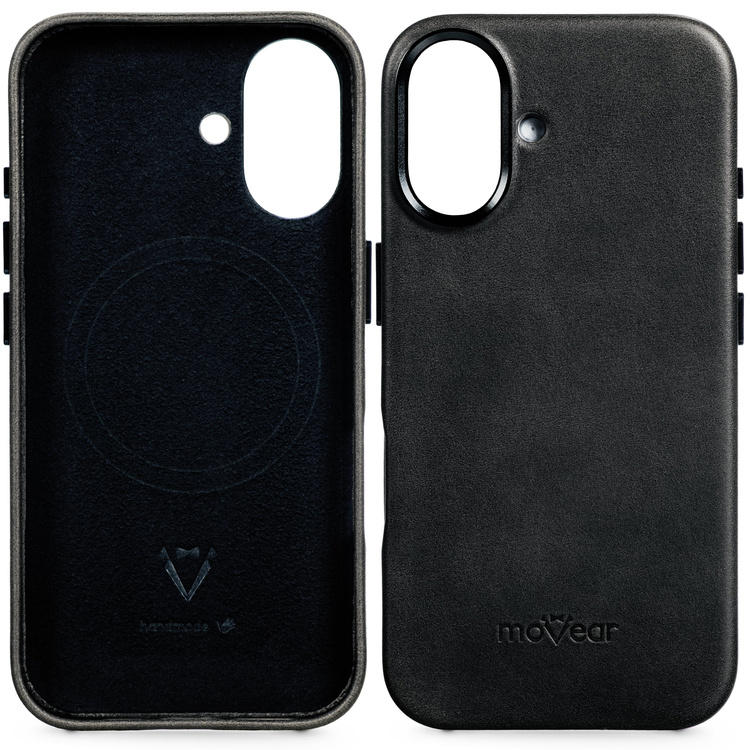 moVear [PRODUCT_MODEL] Lederrückseite für Apple iPhone 16 (6.1") | MagSafe kompatibel, Naturgeöltes Leder (Schwarz)