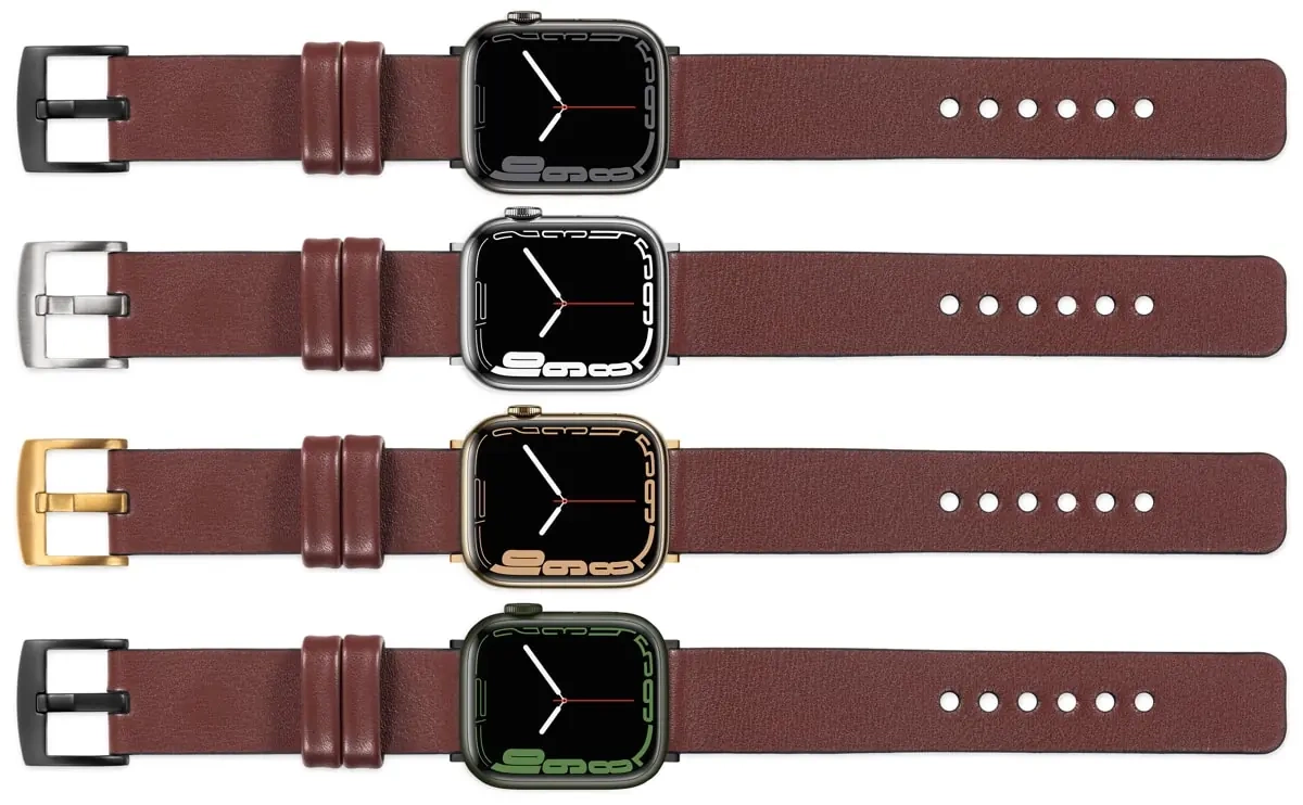 moVear Prestige S1 20mm Lederarmband für Apple Watch 10 / 9 / 8 / 7 / 6 / 5 / 4 / SE (46/45/44mm) & Ultra (49mm) Rotbraun [Adapter und Schnalle zur Auswahl]