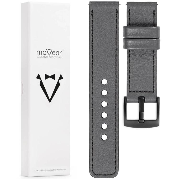 moVear Prestige C1 26mm leather watch strap | Gray, Gray stitching [sizes XS-XXL and buckle to choose from]