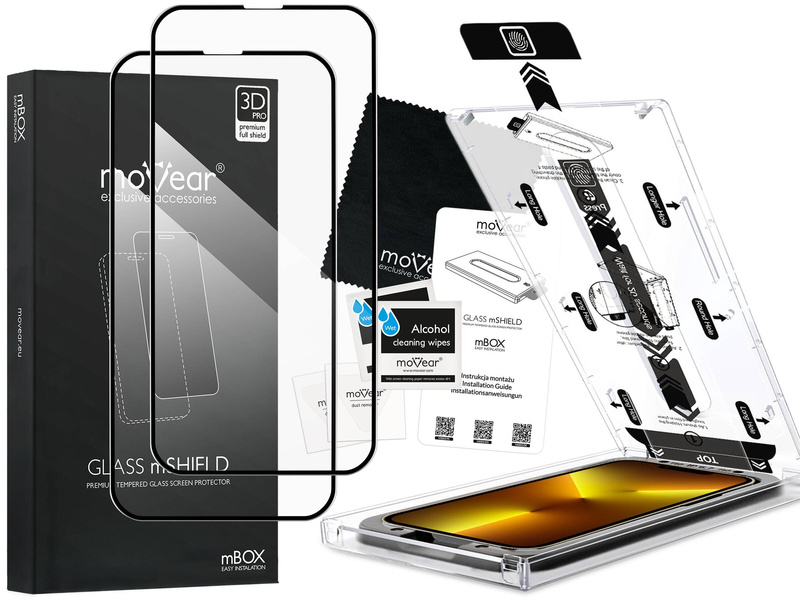 2 Stk. | moVear mBOX GLASS mSHIELD 3D PRO für Apple iPhone 16e / 14 / 13 / 13 Pro (6.1") (einfache Installation)