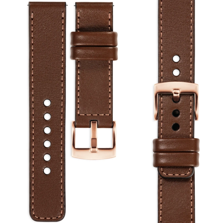 moVear Prestige C1 19mm leather watch strap | Dark brown, Dark brown stitching [sizes XS-XXL and buckle to choose from]