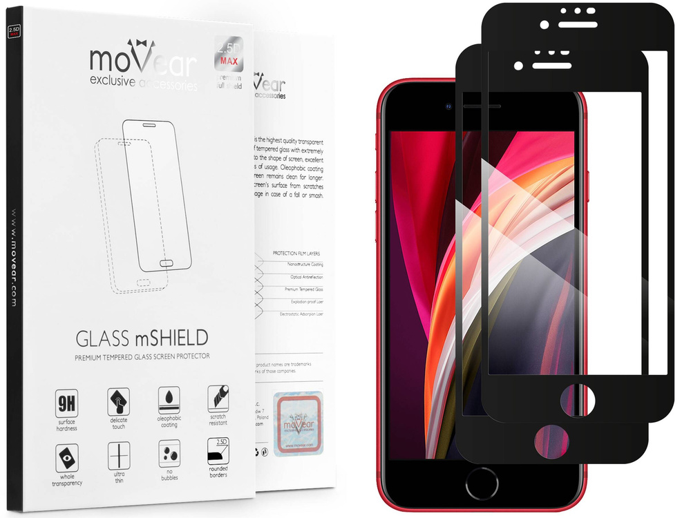 2 pcs. | moVear GLASS mSHIELD 2.5D MAX for Apple iPhone SE (2022 / 2020) / 8 / 7 (4.7") (case friendly)