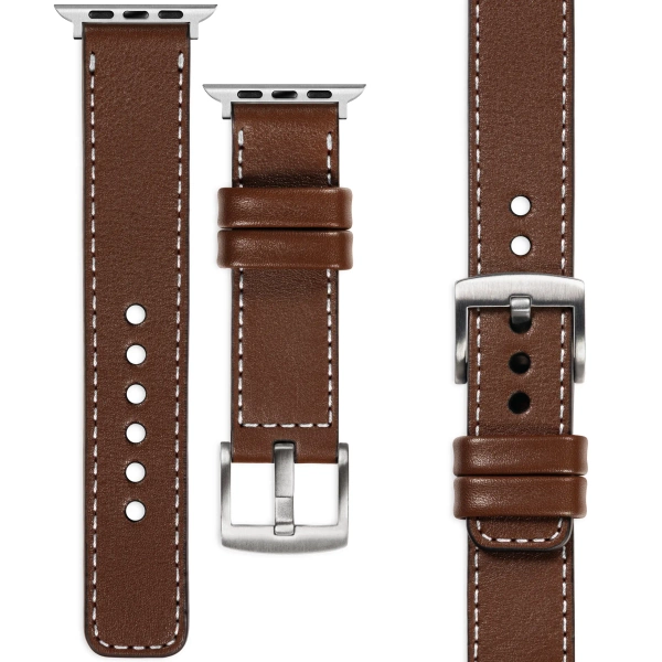 moVear Prestige C1 20mm Dark brown Leather strap for Apple Watch 10 / 9 / 8 / 7 / 6 / 5 / 4 / SE (46/45/44mm) & Ultra (49mm) | Dark brown stitching [sizes XS-XXL and buckle to choose from]