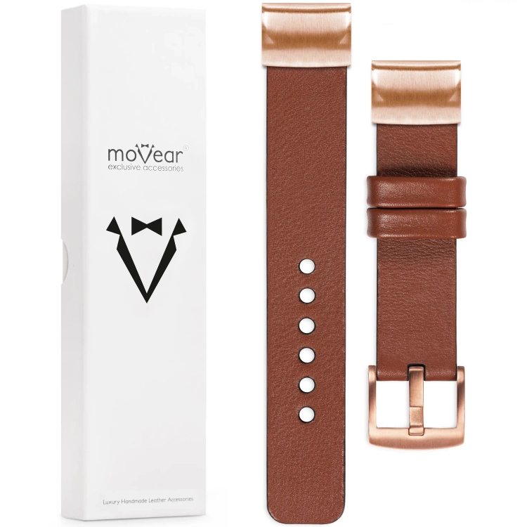 moVear Prestige S1 Lederarmband für Garmin QuickFit 20mm (Fenix / Instinct - 43/42/40mm) Braun [Schließe nach Wahl]