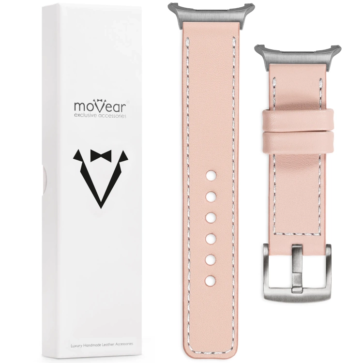 moVear Prestige C1 24mm Fleisch rosa Lederarmband für Samsung Galaxy Watch Ultra | Fleisch rosa Nähte [Größen XS-XXL und Schnalle zur Auswahl]