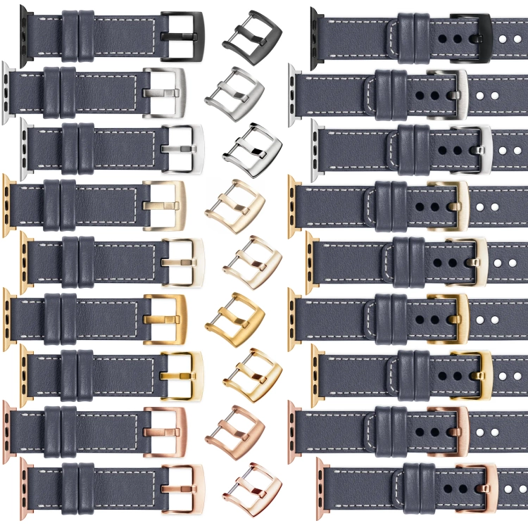 moVear Prestige C1 22mm Stahlgrau Lederarmband für Apple Watch 10 / 9 / 8 / 7 / 6 / 5 / 4 / SE (42/41/40mm) | Stahlgrau Nähte [Größen XS-XXL und Schnalle zur Auswahl]