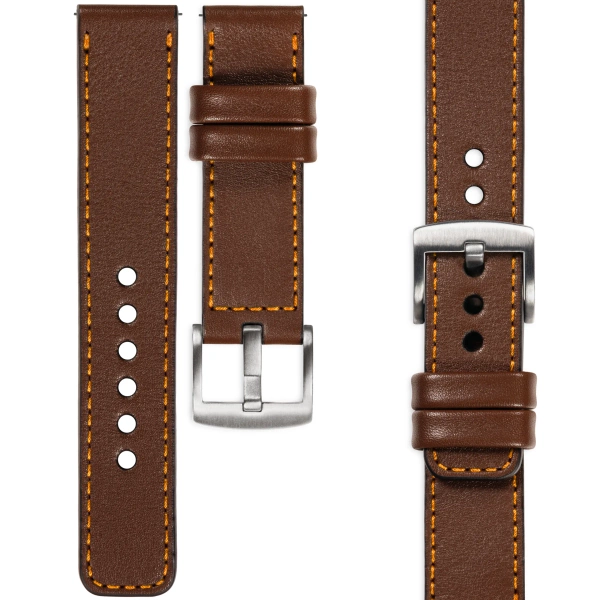 moVear Prestige C1 20mm Dark brown Leather strap for Samsung Galaxy Watch 7 / 6 / 5 / 4 / 3 & Pro / FE / Classic / Active | Dark brown stitching [sizes XS-XXL and buckle to choose from]