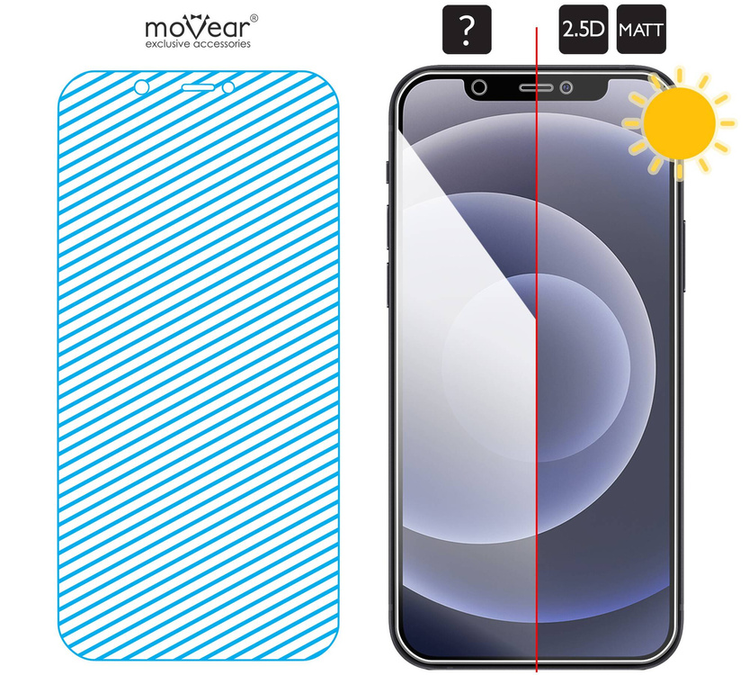 moVear GLASS mSHIELD 2.5D MATT für Apple iPhone 12 Pro / 12 (6.1") | (Antireflex, Handyhülle freundlich)